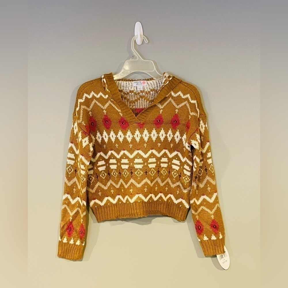 Girls size L(14) NWT Colorful Planet pullover sweater color tan, white and pink